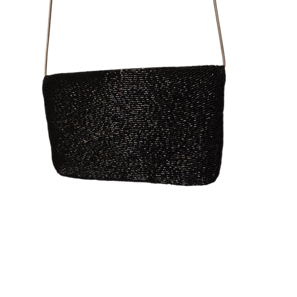 Elegant Black Beaded Women's Small  Shoulder Bag Vintage - Picture 2 of 9